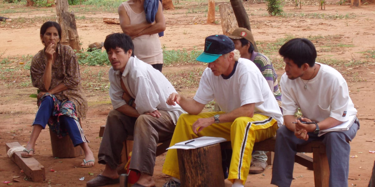 Kim Hill interviews people at an Aché community in 2010.